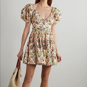 Agua by Agua Bendita Cream Floral Mini Dress with Pink, Yellow and Green Print